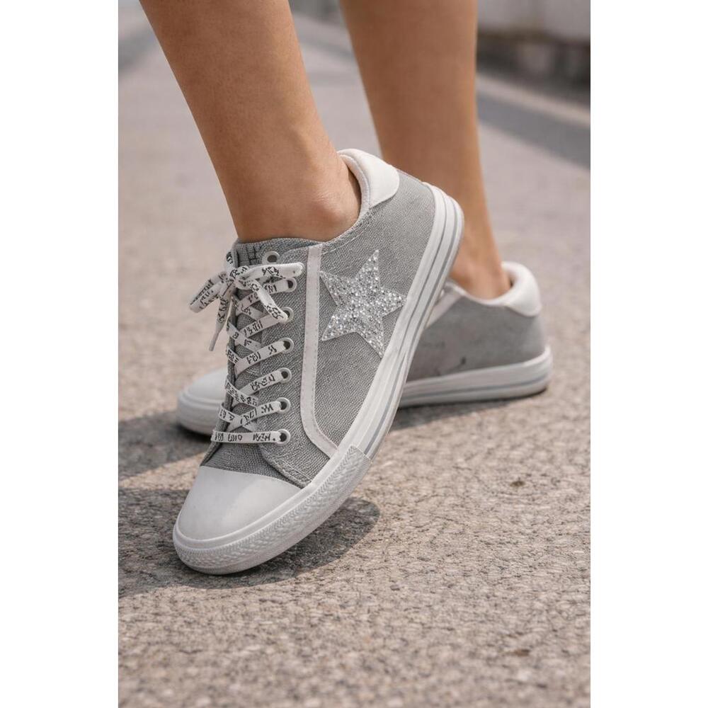 Vintage Havana Alive Womens Metallic Gray Canvas Sneakers Glitter Star Casual -9